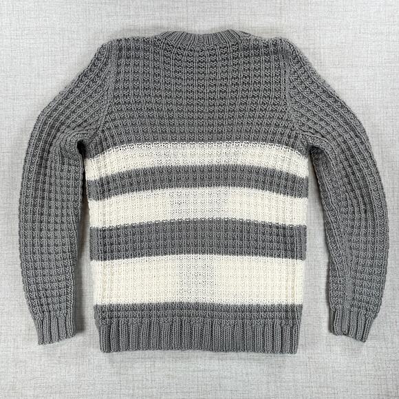 Open Front Chunky Knit Striped Cardigan Med to Sm Gray White Grunge Grandpa - Picture 2 of 6